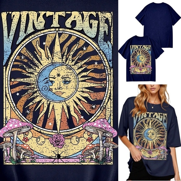 Vintage Design Graphic T-Shirt in Midnight Short Sleeve Crew Neck New! Size XL - Picture 4 of 14